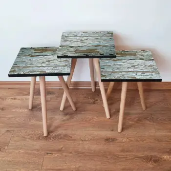 Set tavolinash ndihmëse, 3 copë, Skye Decor, jeshile-kafe, 3Shp257