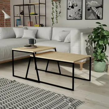 Set tavolinash kafeje Skye Decor, ngjyrë lisi dhe e zezë, palë