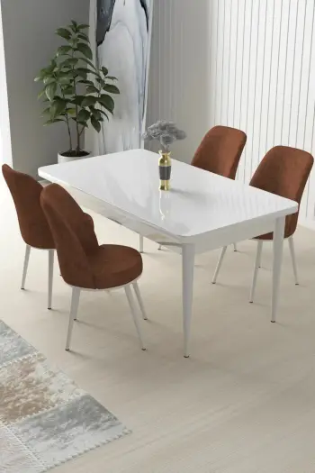 Tavolinë me karrige, 5 copë, Skye Decor, ngjyrë e bardhë, e kuqe kafe pllaka