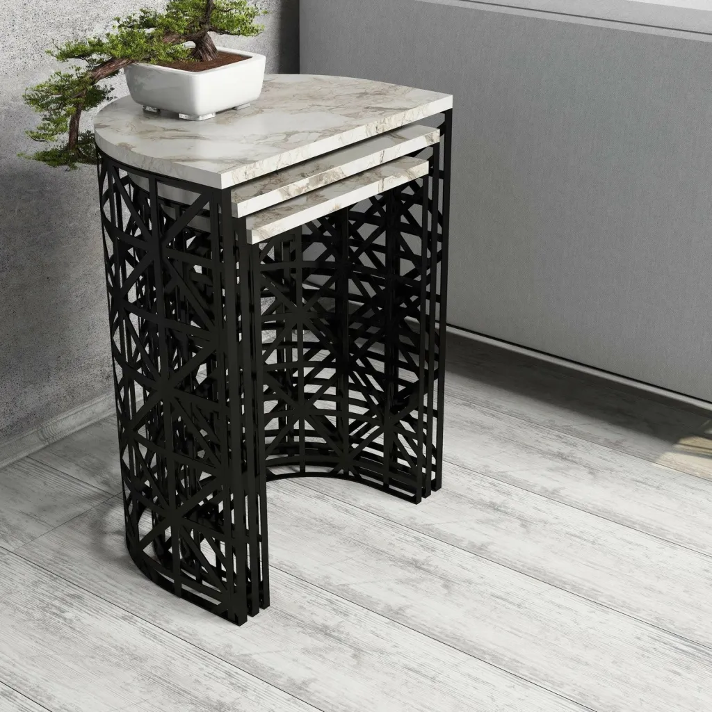 Set tavolinash të mbivendosura (3 copë), Skye Decor, stil mermeri i bardhë - 2