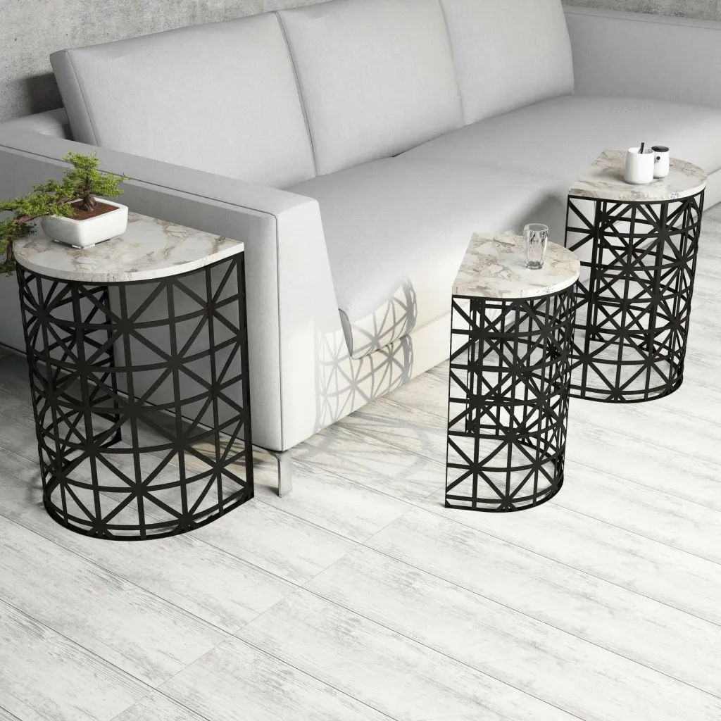 Set tavolinash të mbivendosura (3 copë), Skye Decor, stil mermeri i bardhë - 3