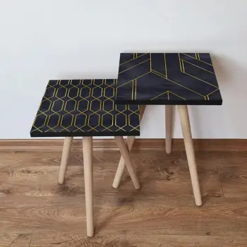 Set tavolinash ndihmëse, dy copë, ngjyrë e zezë dhe ari, Skye Decor, 2Shp436