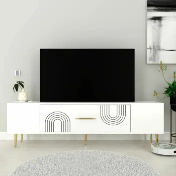 Komodë TV, ngjyrë e bardhë dhe ari, Skye Decor Dekol2