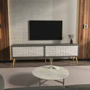 Komodë për TV, Skye Decor, ngjyrë antracit dhe e bardhë