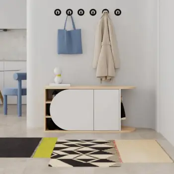 Dollap këpucësh Skye Decor, stol këpucësh Nova, ngjyrë lis dhe e bardhë