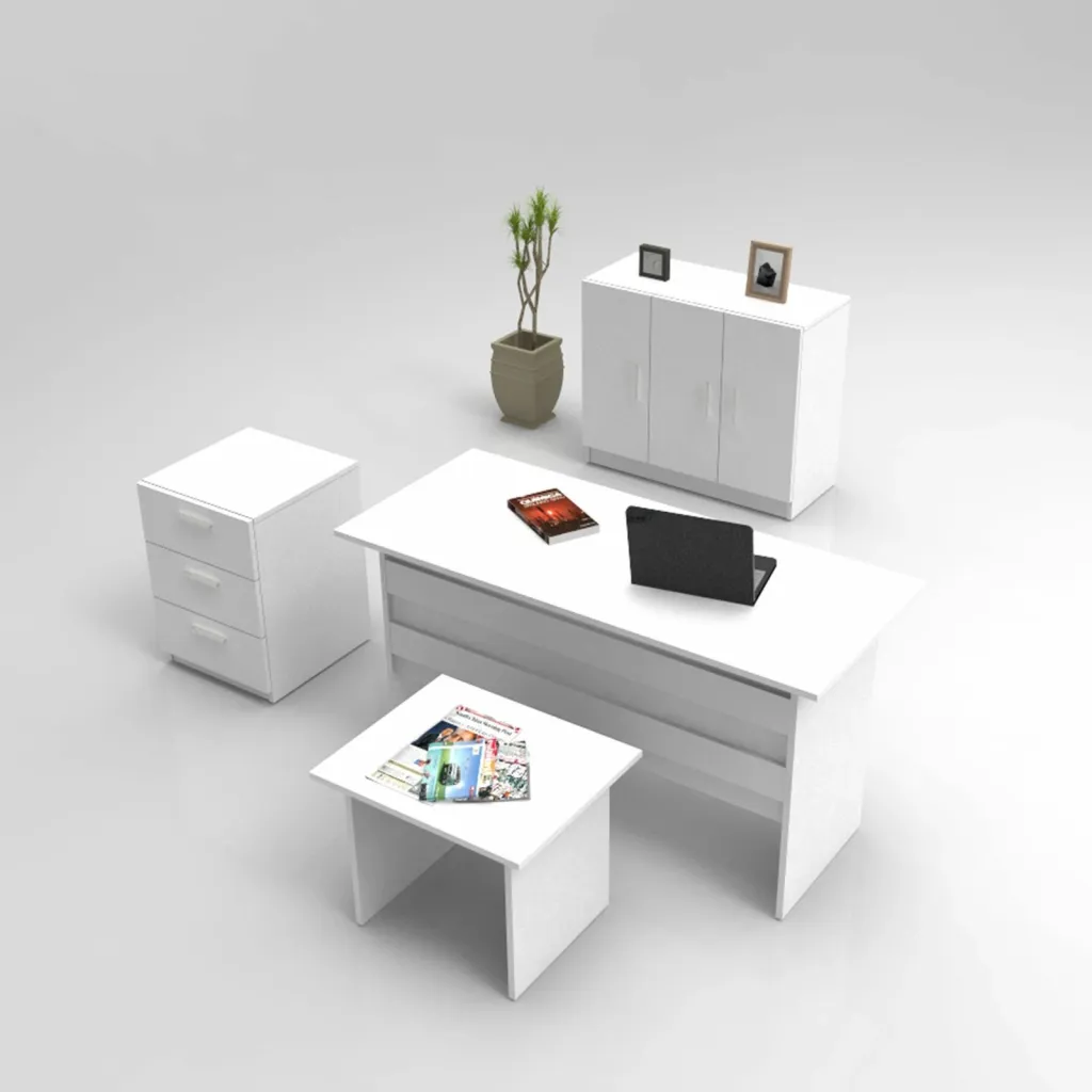 Set mobiljesh për zyre, ngjyrë e bardhë, Skye Decor, Vo12-W - 1