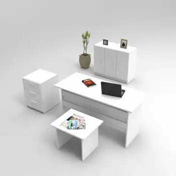 Set mobiljesh për zyre, ngjyrë e bardhë, Skye Decor, Vo12-W