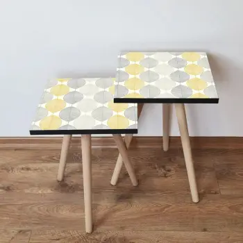 Set tavolina të ndërlidhura, 2 copë, Skye Decor, 2Shp177, bardhë/gri/verdhë