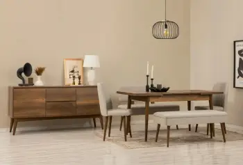 Set tavoline e zgjatshme me karrige, bankë dhe konsol (6 copë), Skye Decor, Vina Bench 04 1005, ngjyrë arre, krem