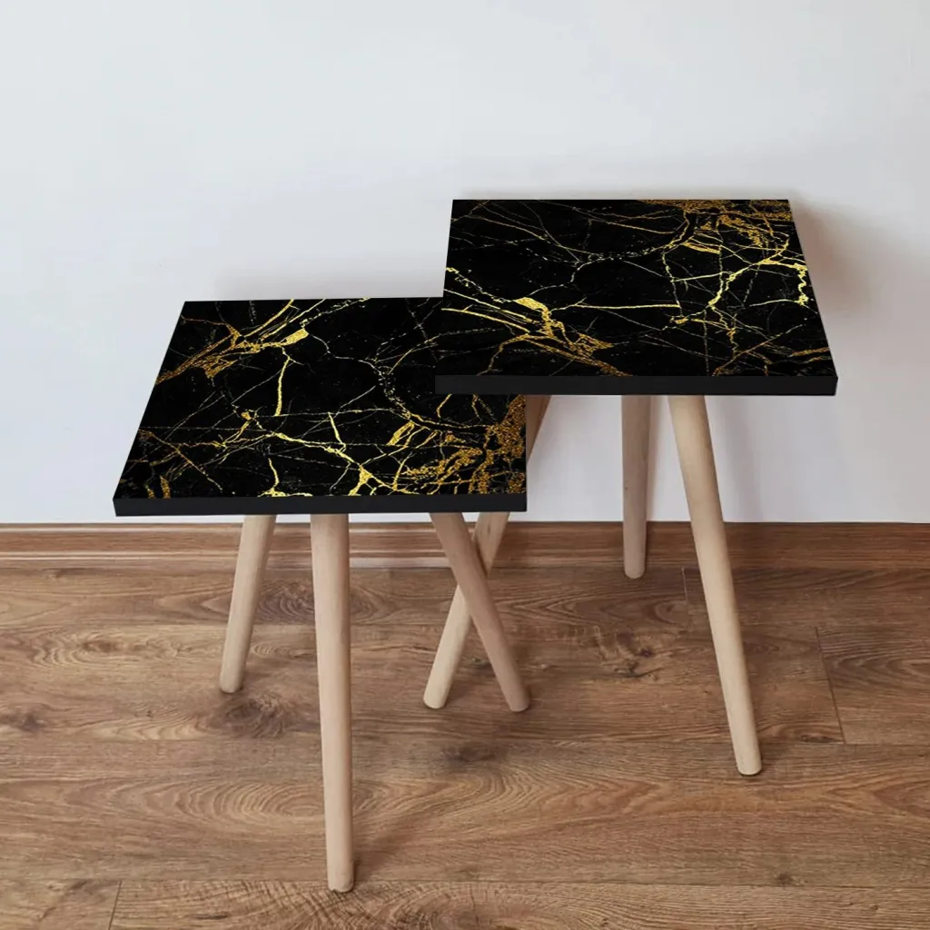 Set tavolinash ndihmëse (2 copë), Skye Decor, 2Shp184, e zezë dhe ari - 1
