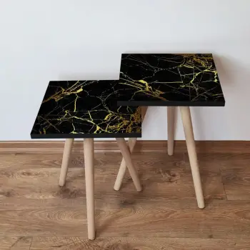 Set tavolinash ndihmëse (2 copë), Skye Decor, 2Shp184, e zezë dhe ari