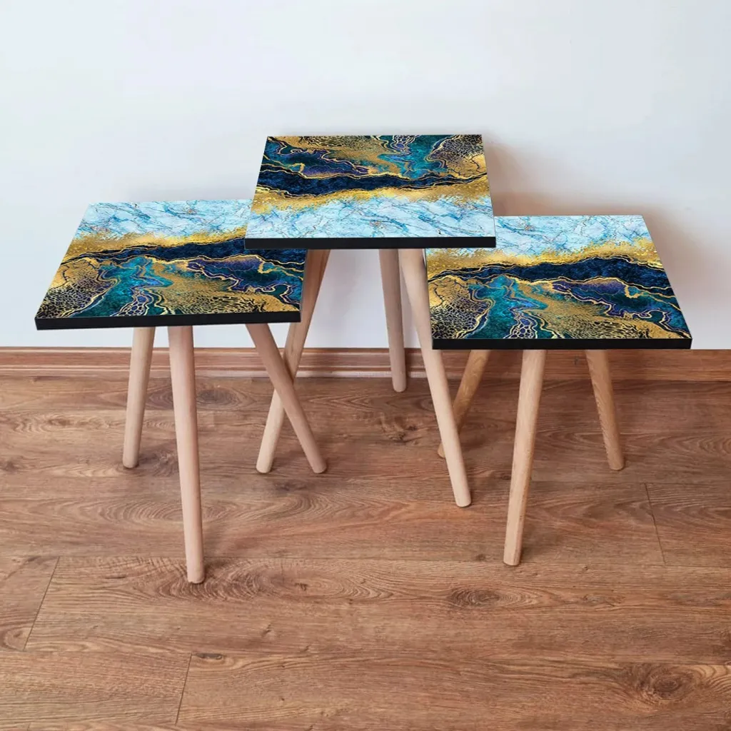 Set tavolinash ndihmëse, tre pjesë, Skye Decor, 3Shp90, ngjyrë blu e errët - 1