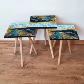 Set tavolinash ndihmëse, tre pjesë, Skye Decor, 3Shp90, ngjyrë blu e errët