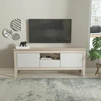 Komodë TV moderne Skye Decor, ngjyrë bezhë dhe e bardhë