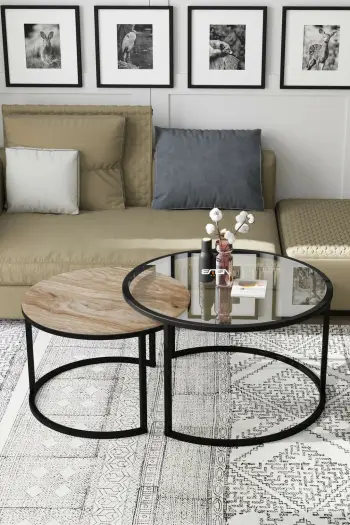 Tavolinë kafeje Skye Decor, bora, xham transparent, dru pishë antike