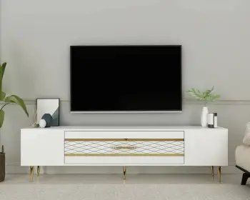 Komodë TV, ngjyrë e bardhë dhe ari, Skye Decor, Dekolp2
