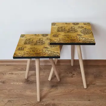 Set tavolinash ndihmëse, dy copë, Skye Decor, 2Shp146, ngjyrë deve dhe e zezë