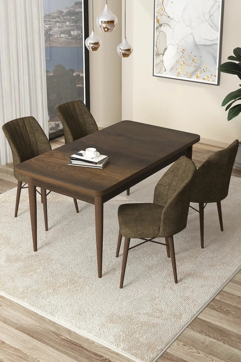 Tavolinë me karrige, set 5 copë, Skye Decor, ngjyrë barok, kafe - 1