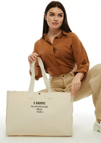 Çantë tote Zoozie Bags, krem, 50x36x12cm