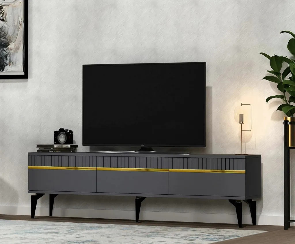 Komodë TV Skye Decor, ngjyrë antracit dhe ari, Defne - 1