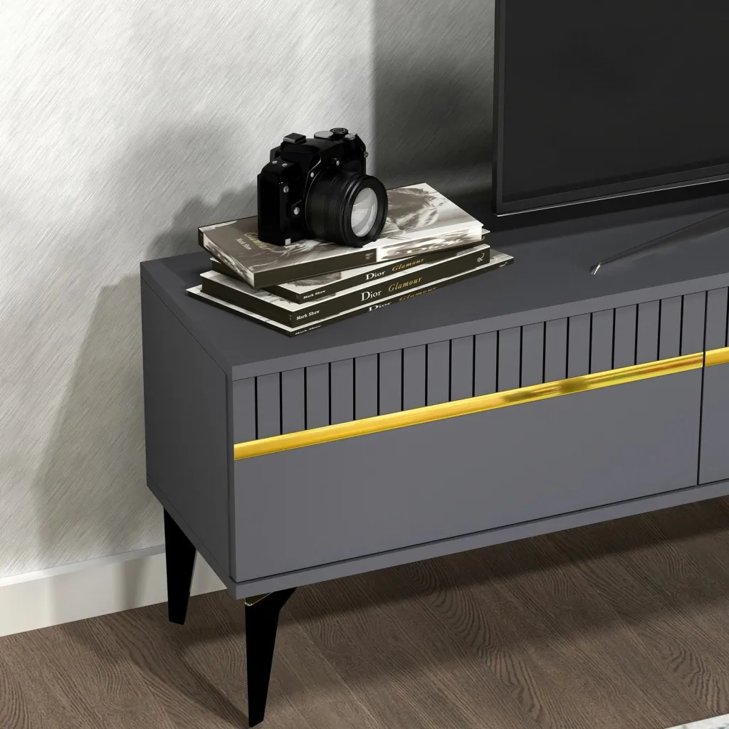 Komodë TV Skye Decor, ngjyrë antracit dhe ari, Defne - 2