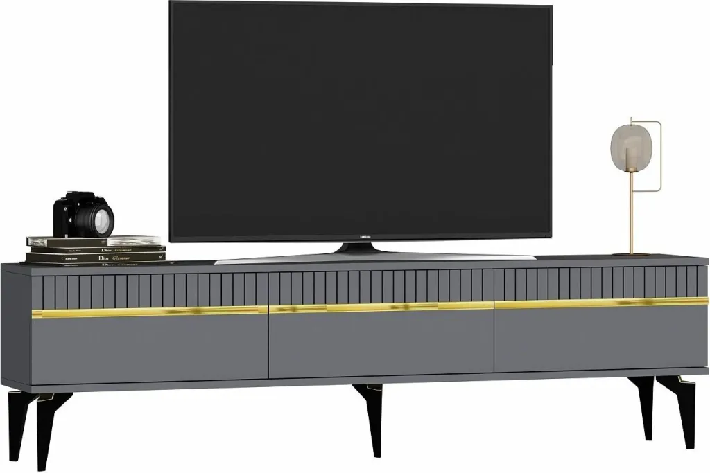 Komodë TV Skye Decor, ngjyrë antracit dhe ari, Defne - 3