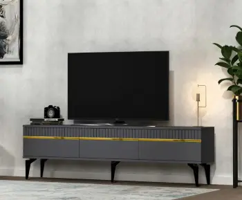 Komodë TV Skye Decor, ngjyrë antracit dhe ari, Defne