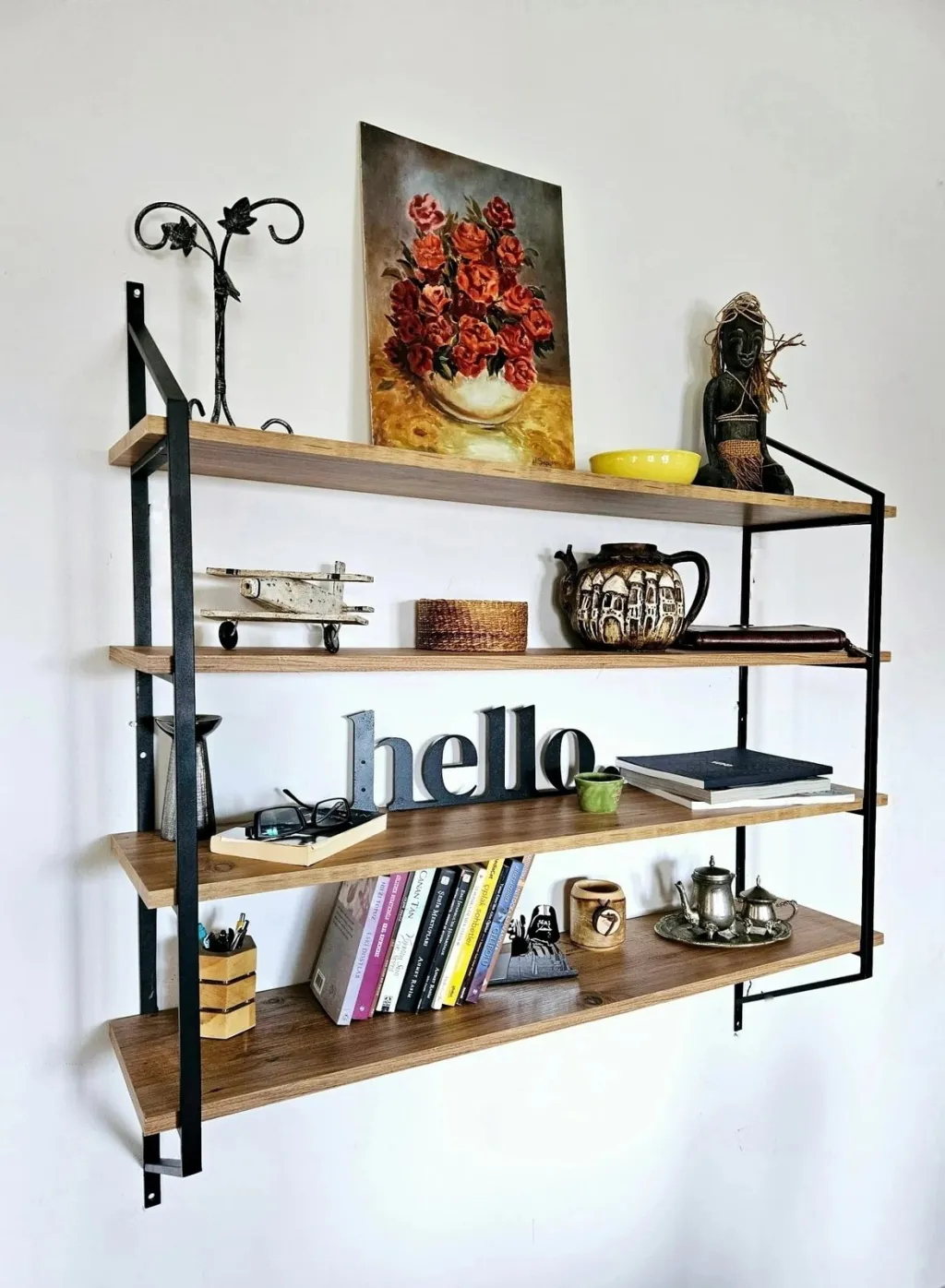 Raft muri Skye Decor, ngjyrë e zezë dhe Atlantic Pine, Raffy4 - 1