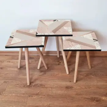 Set tavolinash ndihmëse, 3 copë, Skye Decor, 3Shp320, bezhë/rozë/e bardhë