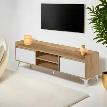 Komodë TV Skye Decor, ngjyrë lisi dhe e bardhë, Tuval 045