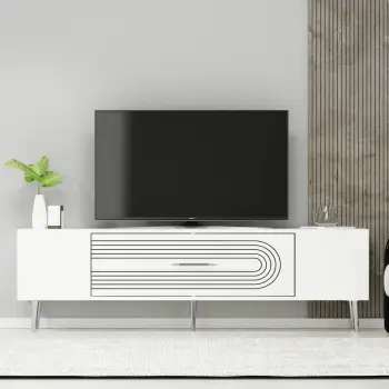 Komodë TV Skye Decor, e bardhë, argjend