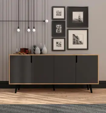 Konsolë moderne Skye Decor, Latina 180, ngjyrë lis safir dhe antracit