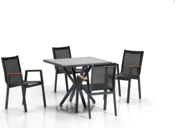 Tavolinë me karrige për terasë, 5 copë, Skye Decor Samara 2, gri, e zezë