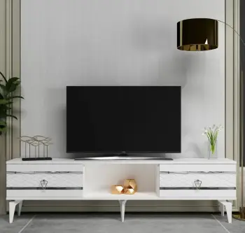 Komodë TV Skye Decor, e bardhë, argjend