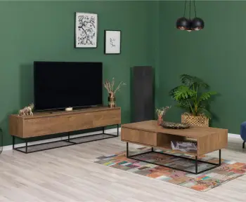 Set mobiljesh për dhomë dite, Skye Decor, Laxus Takım 21, ngjyrë arrë dhe e zezë
