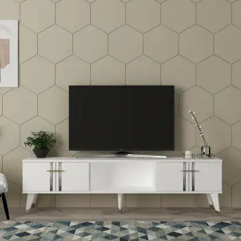 Komodë për TV Skye Decor, e bardhë, argjend