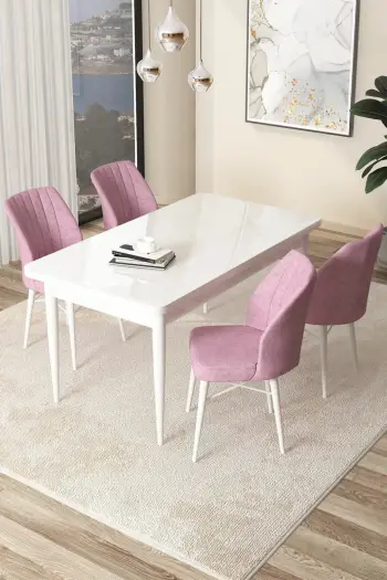 Tavolinë me karrige, 5 copë, Skye Decor, e bardhë, rozë