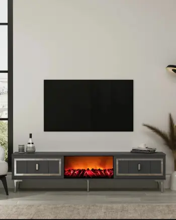 Komodë TV Skye Decor, me oxhak Orion, antracit, argjend