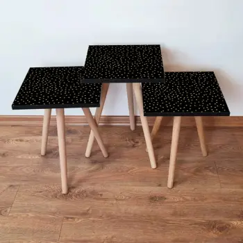 Set tavolinash ndihmëse, 3 copë, ngjyrë e zezë dhe ari, Skye Decor, 3Shp250