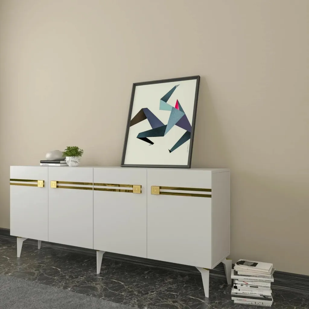 Konsol Skye Decor, Hayat KB150, e bardhë dhe ari - 2