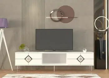 Komodë TV Skye Decor, e bardhë, argjend