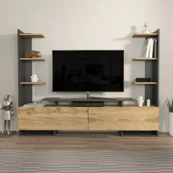 Komodë TV Skye Decor, ngjyrë lis dhe e zezë, Ava