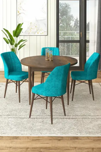 Tavolinë me karrige, 5 copë, Skye Decor, Barok, ngjyrë turquoise
