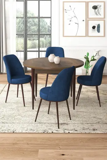 Tavolinë me karrige, 5 copë, Skye Decor, Barok, ngjyrë kaltër e errët