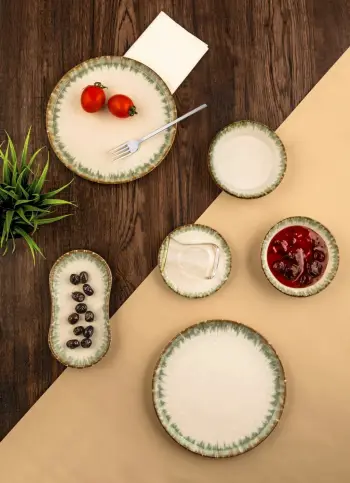 Set mëngjesi 26 pjesësh Hermia, N25010, porcelan, ngjyrë e gjelbër, kafe dhe e bardhë