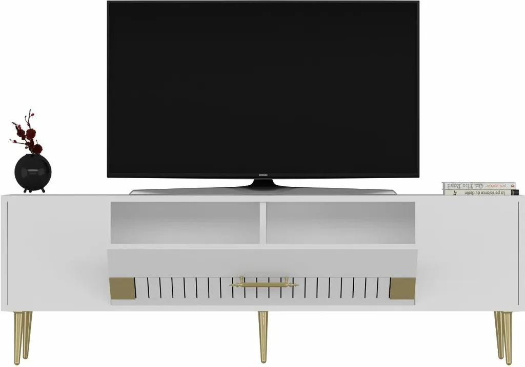 Komodë TV, ngjyrë e bardhë dhe ari, Skye Decor, Dekolp4 - 4