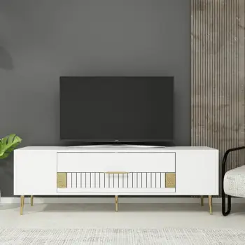 Komodë TV, ngjyrë e bardhë dhe ari, Skye Decor, Dekolp4