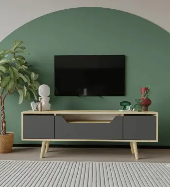 Komodë për TV, Skye Decor, Roma 150, ngjyrë lis safir dhe antracit