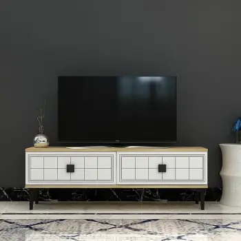 Komodë për TV Skye Decor, Yuka 120, ngjyrë lis safir, e bardhë