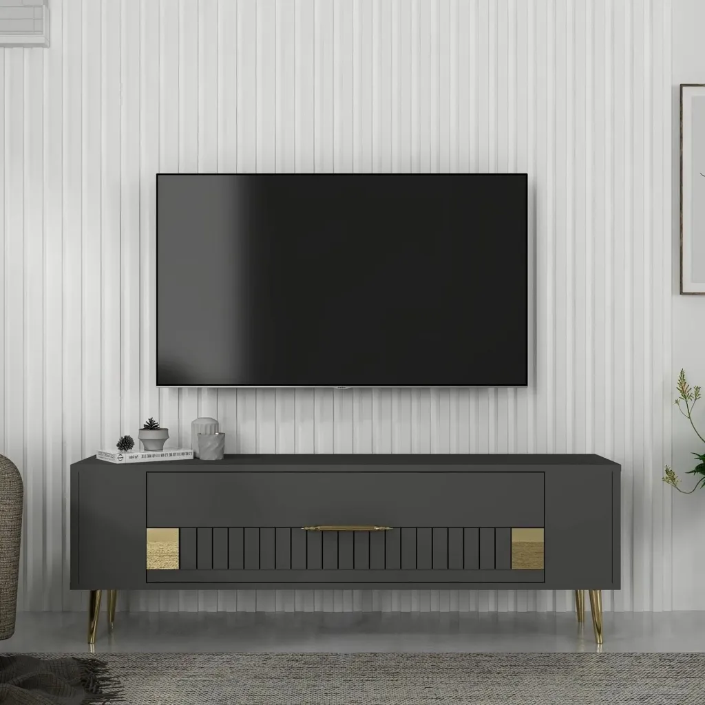 Komodë TV Skye Decor, anthracite, gold, Retrolp4 - 1